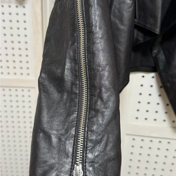Trouve Women's Black Leather Moto Jacket Draped Front Size Medium - Picture 5 of 6